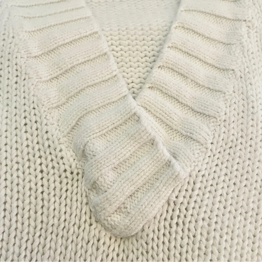 Vintage V Neck Paul Et Duffier White Cotton Ramie Deep V-Neck Knit Sweater Sz L - Picture 3 of 12